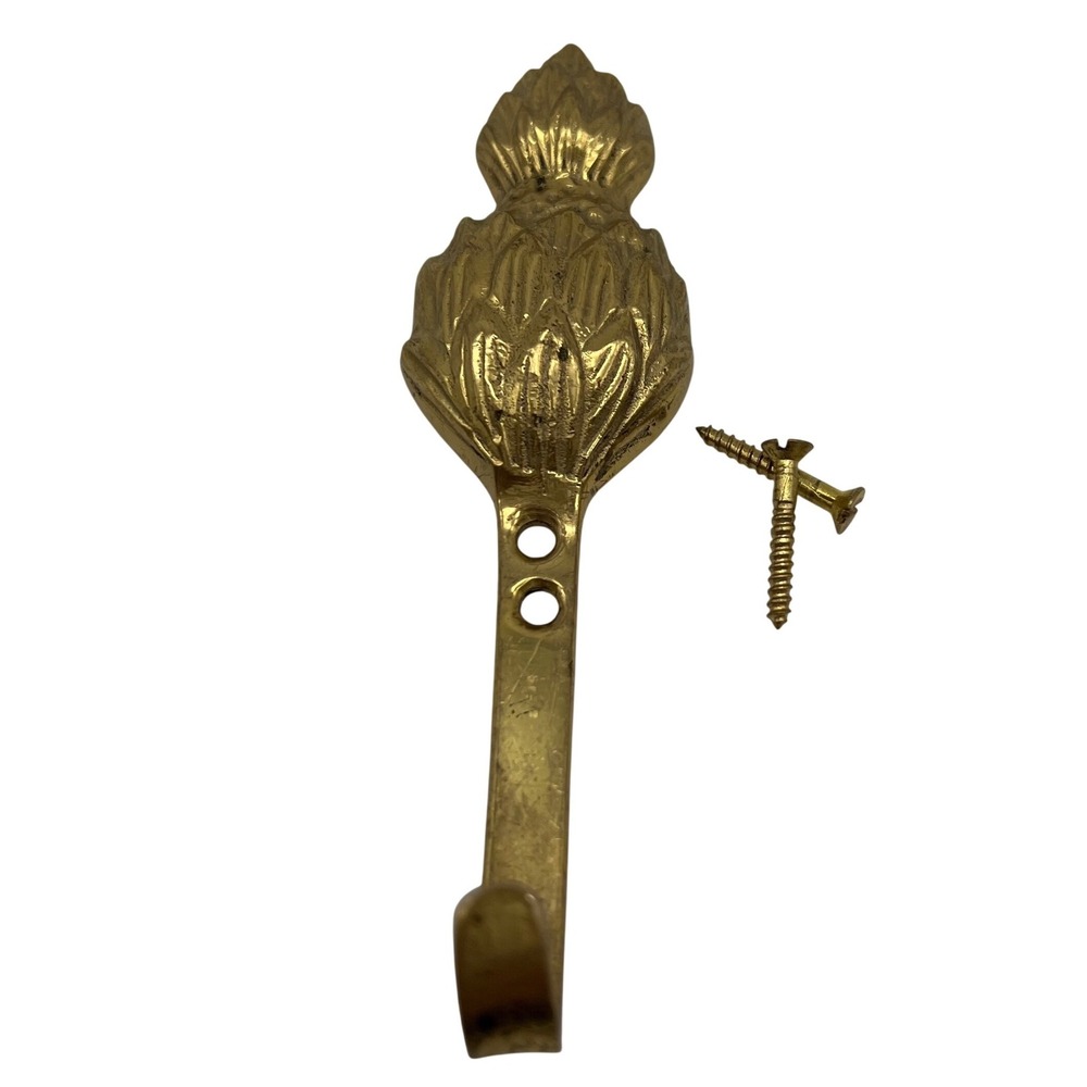 Pineapple Wall Hook Brass Patina Crosshatch Decorative Vintage 90s Hospitality